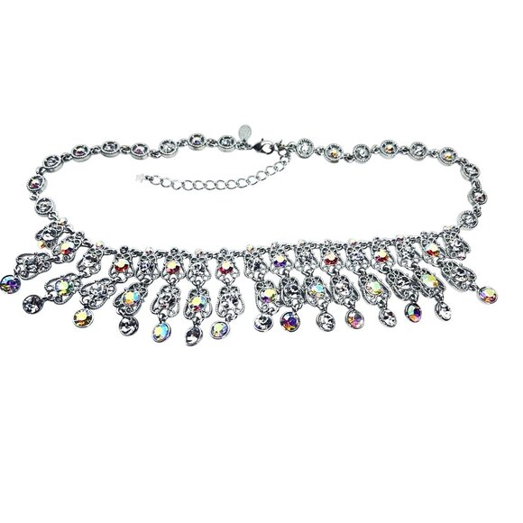 Kirks Folly Silver Tone Aurora Borealis Crystal Rhinestone Bib Necklace (5993) - Picture 8 of 12